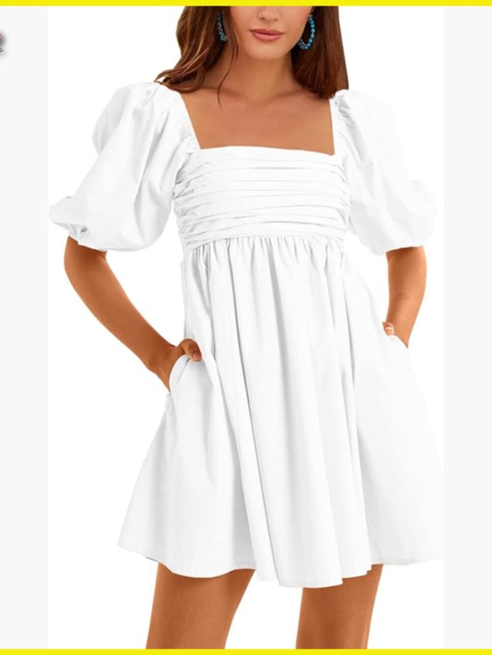 Square Neck Babydoll Mini Dress Half Puff Sleeve Backless Smocked Casual